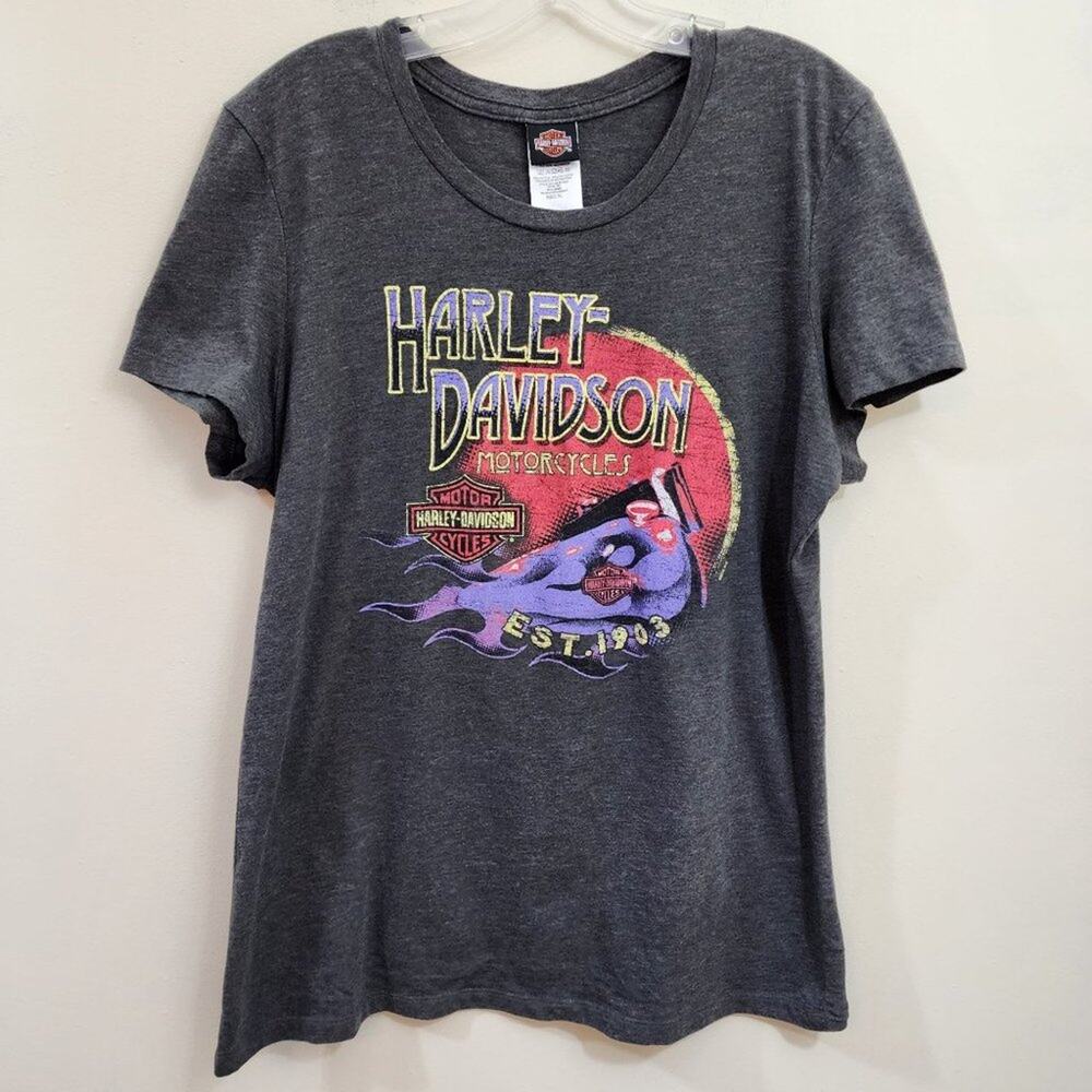 Harley-Davidson short sleeve‎ t-shirt with gas tank & flames graphics woman's XL